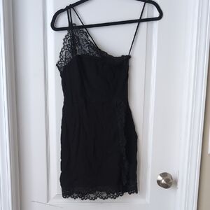 Free People Black One-Shoulder Lace Slip Dress